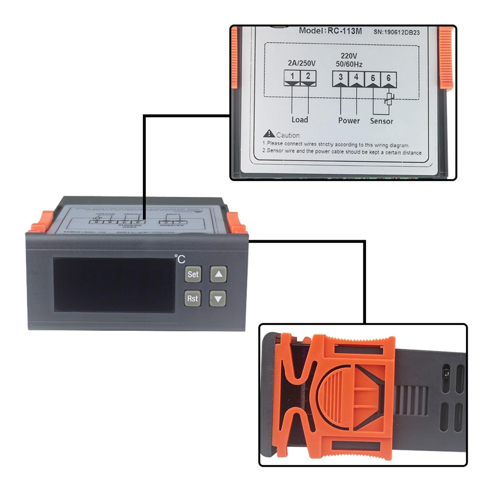 Regulator temperatury termostatu RC-113M 220 V 2 A z czujnikiem do grzejników inkubatorowych