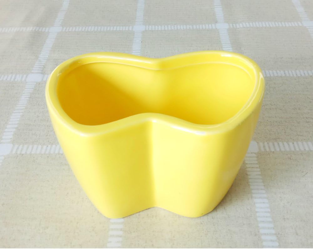Ceramic Bowknot Design Succulent Cactus Plant Pots Flower Planter Container Decorative Window Boxes Bowl Pot for Valentines Day Gifts (Yellow)