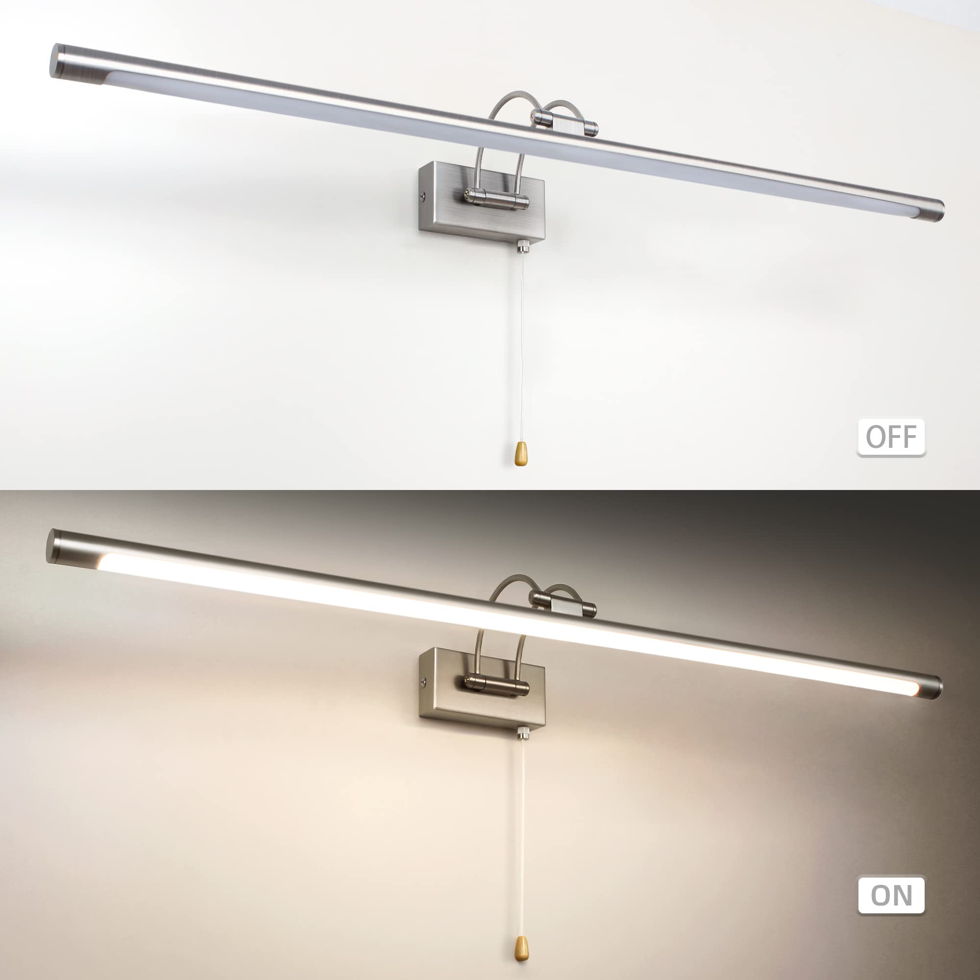MantoLite LED Lámparas de Pared 16W,Interior Iluminación para cuadros y expositores Con Cabeza de Lámpara Giratoria e Interruptor,Baño Espejo Apliques de Pared 90CM 3000K Luces de Lectura(Níquel)
