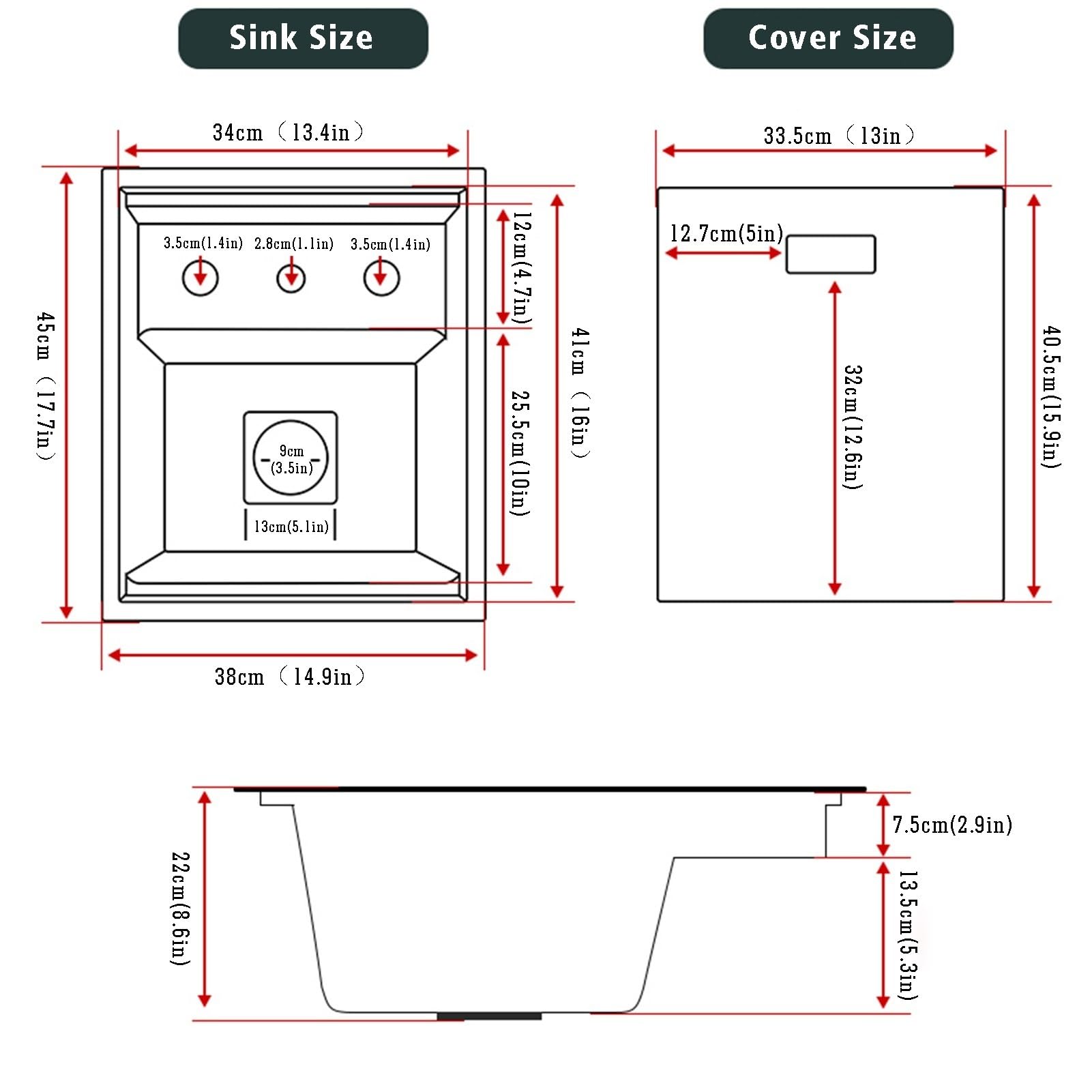 Lavello sottopiano nero – Rubinetto pieghevole – Con coperchio – Lavello singolo in acciaio inossidabile, ideale per cucine, camper e banconi da bar (2, 45 * 38 * 22cm)