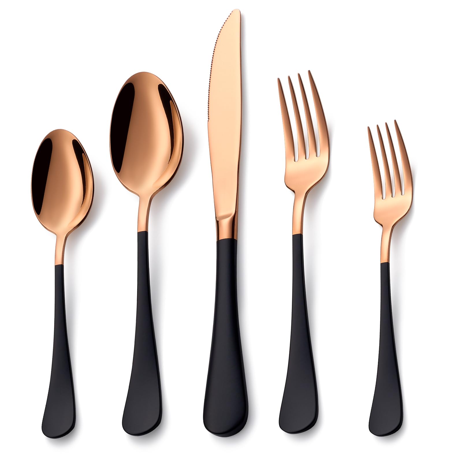 Lekoton 20 Piece Rose Gold and Black 18/0 Flatware Utensil Set for 4, Include Dinner Knife,Dinner Forks,Dinner Spoons,Salad Forks,Teaspoons,Silverware