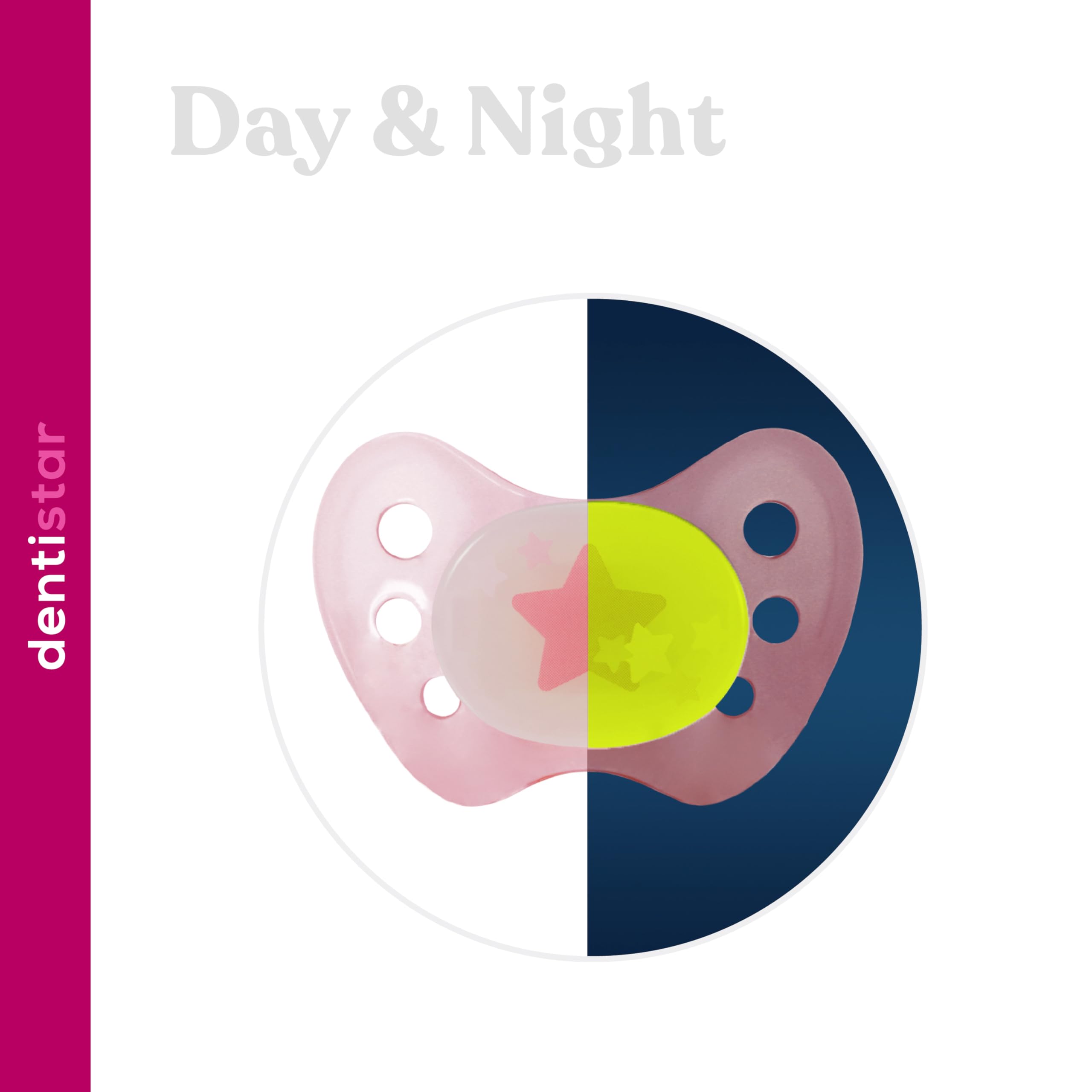 dentistar Night Silicone Soother Set of 3 - Size 3, from 14 Months - Silicone Soother with Dental Step - Glow in The Dark Baby Dummy - Made in Germany - Star, Pink — view 8