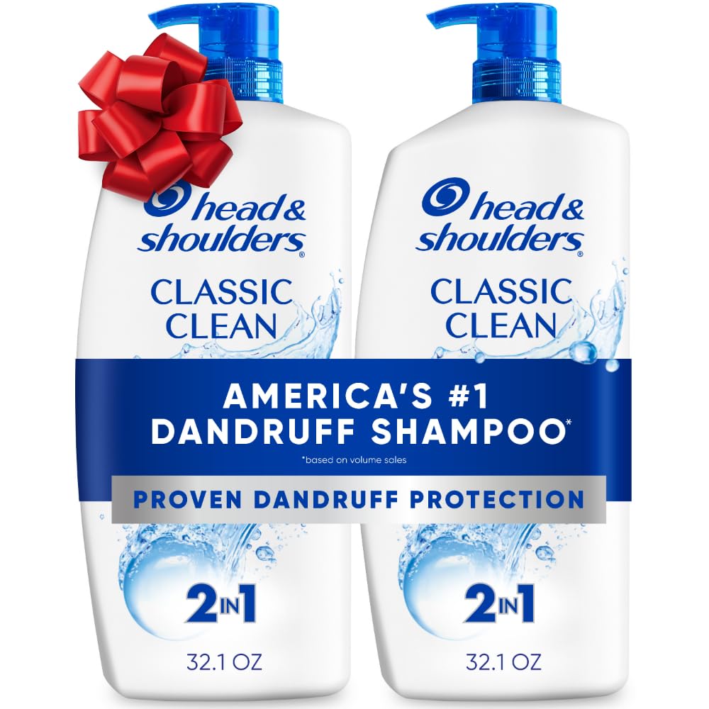 Head & ShouldersAnti-Dandruff Shampoo and Conditioner, Classic Clean 2-in-1 Twin Pack, 1% Pyrithione Zinc, Flake Control, Scalp Care, Color-Safe, 32.1 fl oz Each