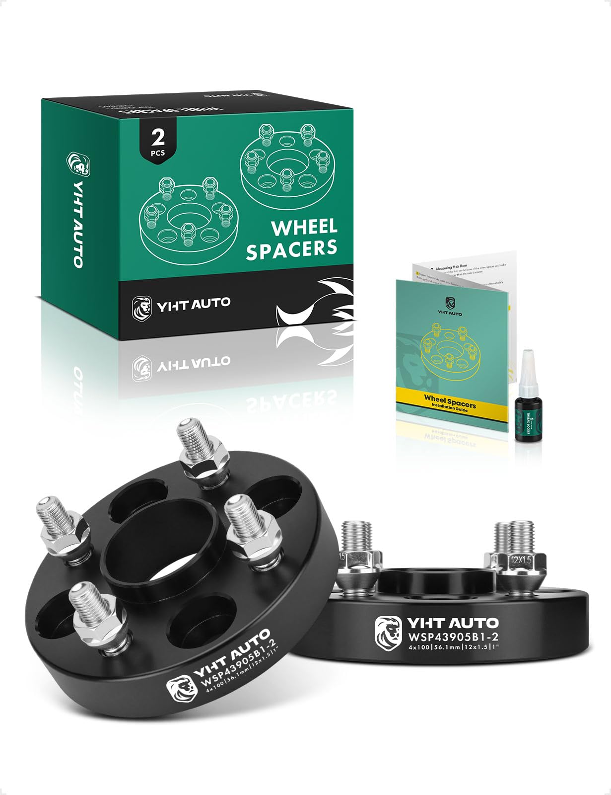 YHTAUTO 4X100mm Hub Centric Wheel Spacers 1 Inch Compatible with Honda, Acura, Kia, Mini & Mitsubishi Models, Integra, CRX, Wheel Tire Spacers w/ M12x1.5 Studs, 56.1mm Hub Bore 4 Lug 2PCS Black