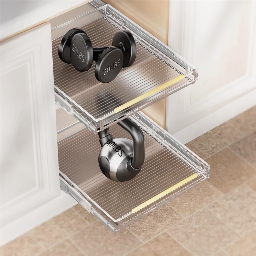 Lot de 3 étagères coulissantes extensibles pour armoire – Montage par le bas – Pour casseroles et poêles – 30,5 à 45,7 x 43 cm (l x P)