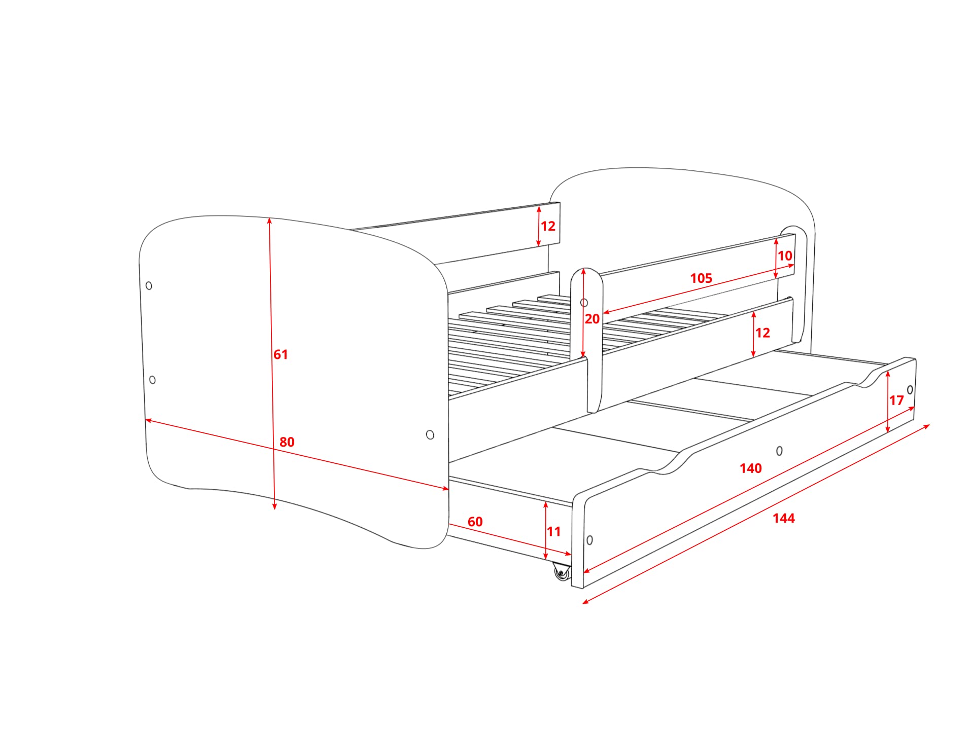 Cama babydreams 2 Verde Frozen: cajón, colchón, Barrera de Seguridad incluida, Madera de ingeniería, Lit d’Enfant