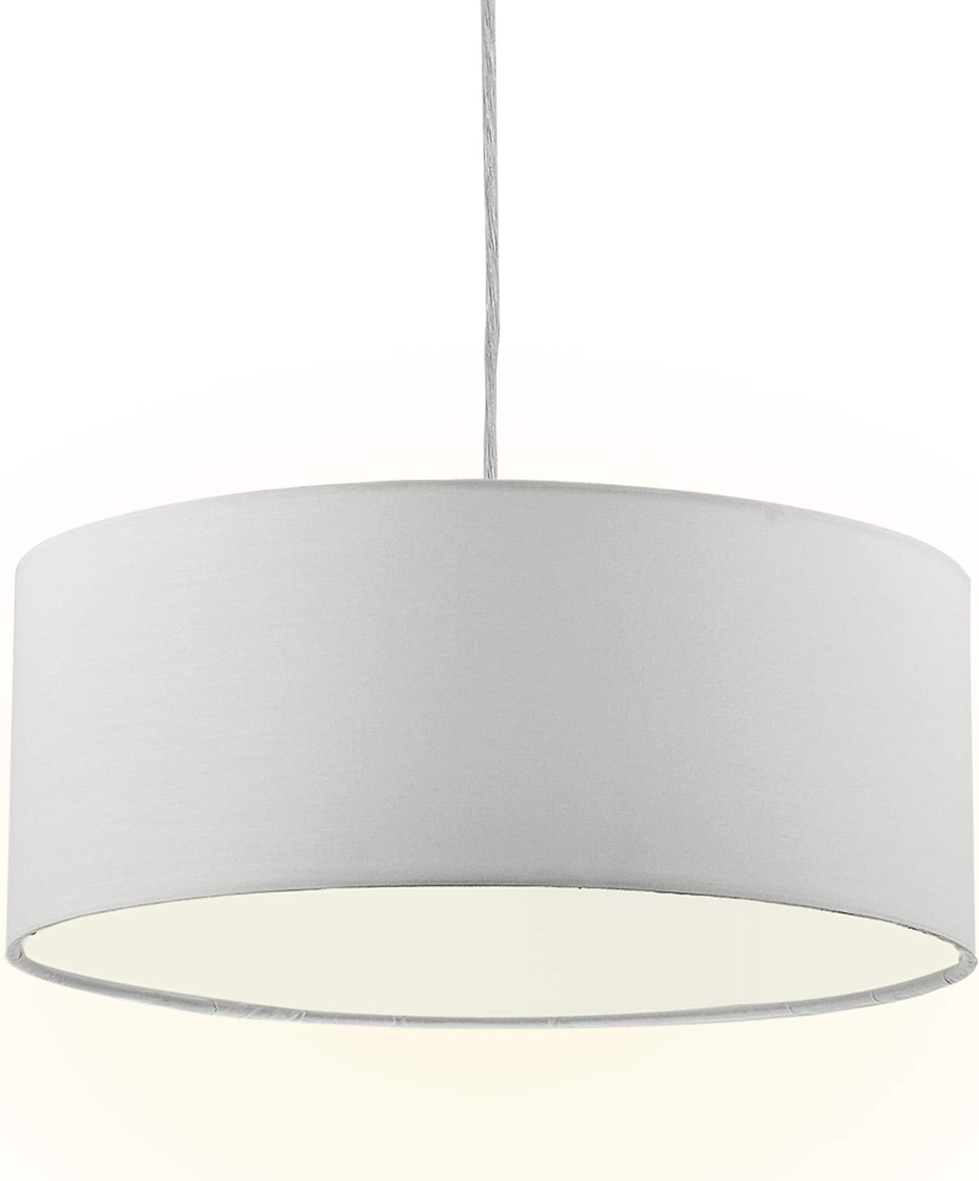 Modern Fabric Pendant Light, 15" Classic 3-Light Drum Ceiling Chandelier, White Drum Shade, Round Frosted Acrylic Diffuser, Lamps for Living Room