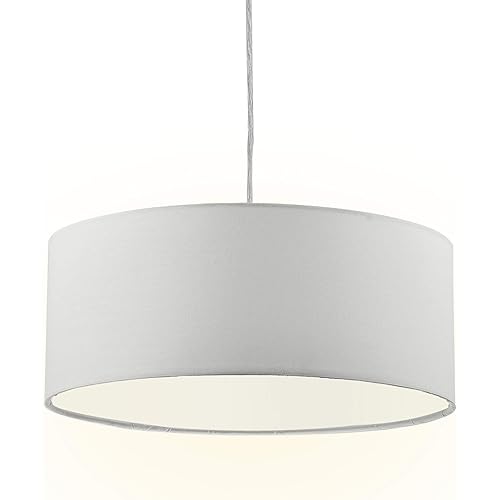 Modern Fabric Pendant Light, 15" Classic 3-Light Drum Ceiling Chandelier, White Drum Shade, Round Frosted Acrylic Diffuser, Lamps for Living Room