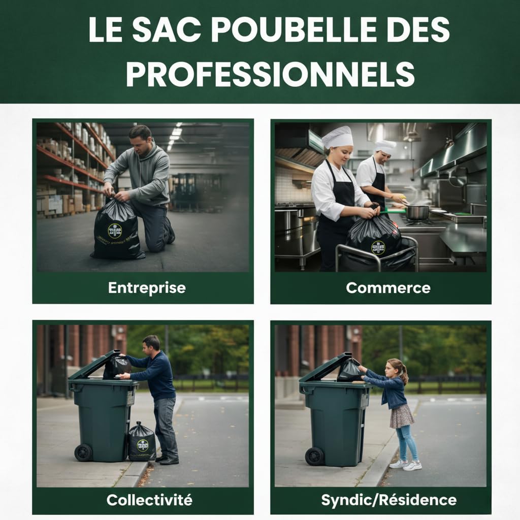 BaBag | Sac Poubelle Conteneur 2 Roues 240 L x 100 | Épaisseur 30 Microns | Housse de Protection Professionnelle Noire | Étanche & Anti-Odeur | 600x1300x580 mm | Sac 100% Recyclé | Lot de 100 Sacs
