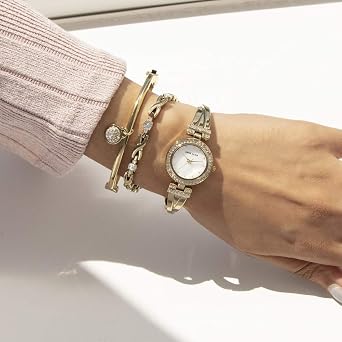 Anne Klein Women's Premium Crystal Accented Bangle Watch and Bracelet Set