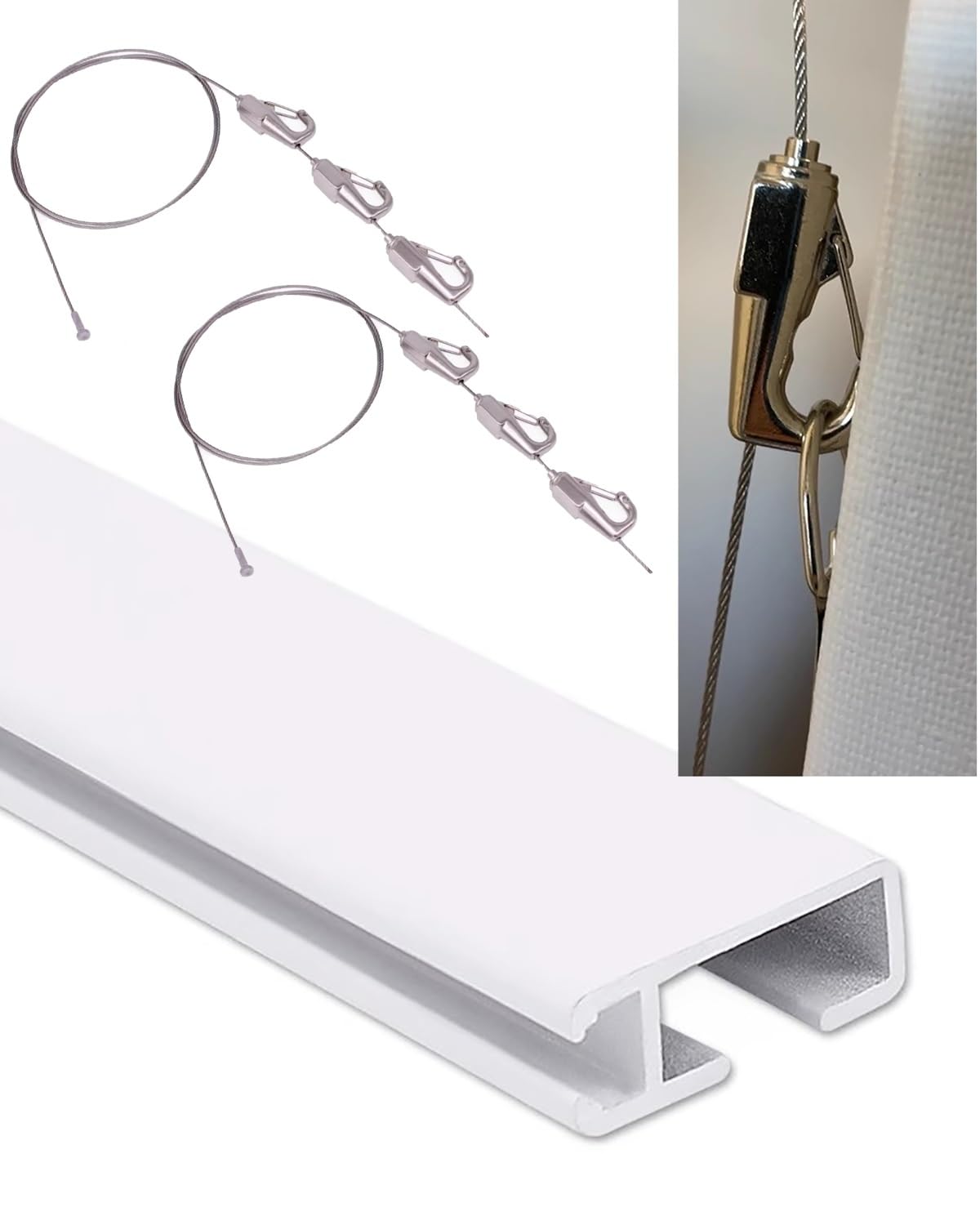 Ganchos Decorativos para Colgar Cuadros en la Pared, Sistema de exhibición con Cable de Acero Flexible para Oficina y hogar, riel de galería de 39"/1000 mm (Blanco)