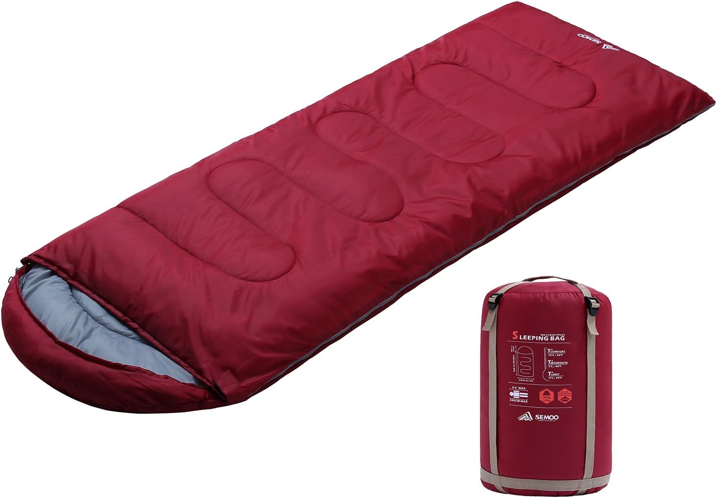 SEMOO Sleeping Bag Lightweight Water Resistant, Comfort 3-4 Seasons Envelope Compression Sleeping Bags with Hood for Adults Kids Camping Backpacking Hiking Traveling