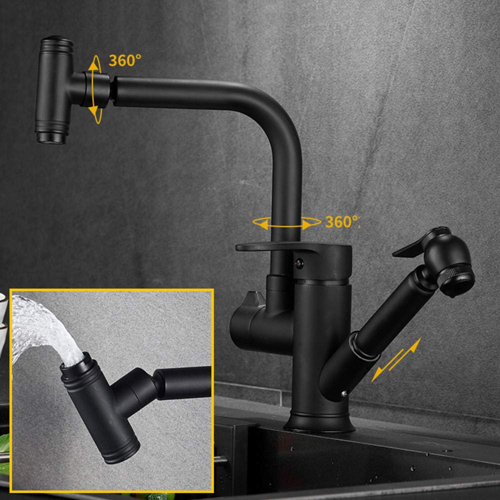Grifos mezcladores for Fregadero de Cocina, Grifo de Cocina extraíble de latón, Giratorio de 360 ​​°, frío y Caliente, con Pistola rociadora, Grifo de Cocina retráctil, Negro