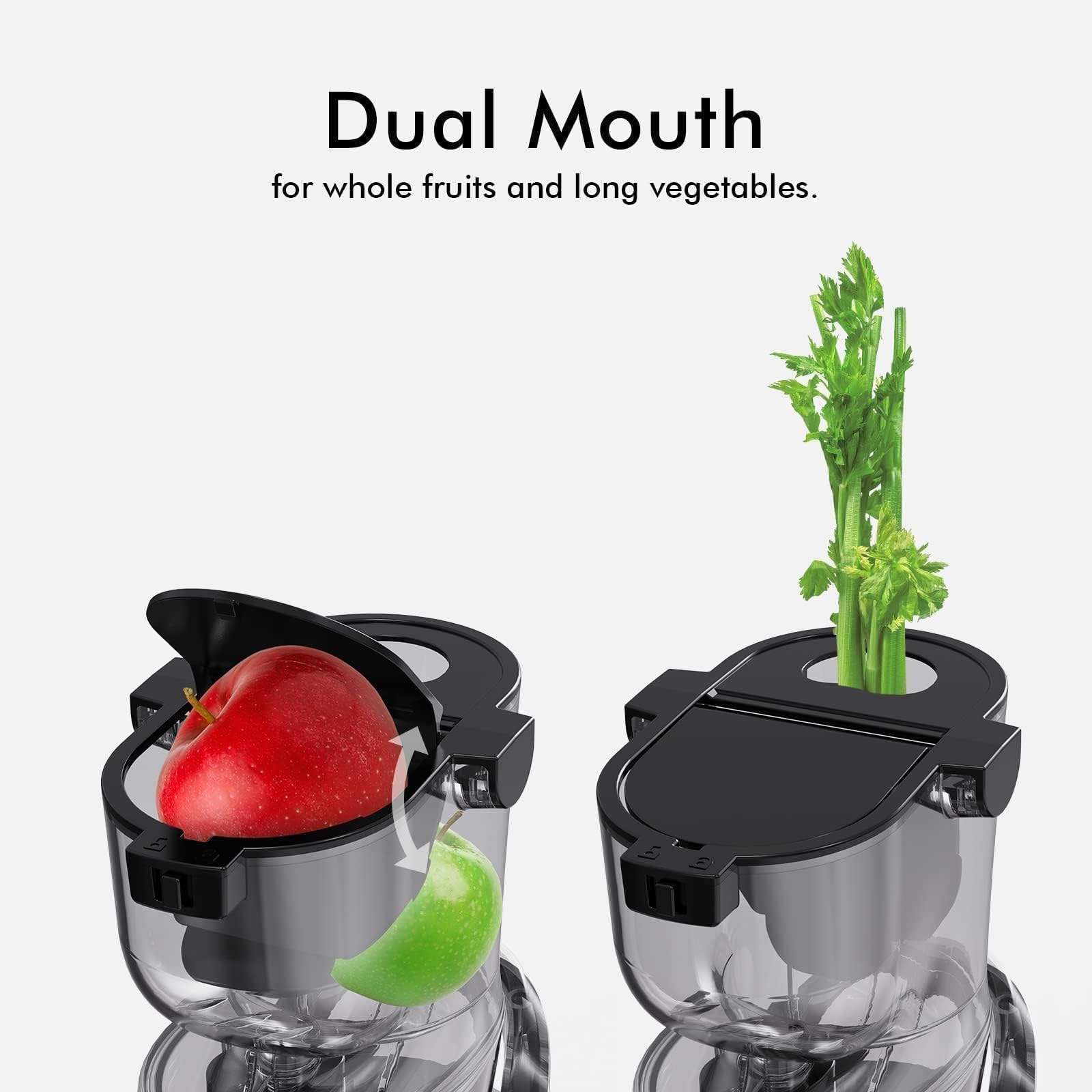 SIFENE AMR8824 - Spremiagrumi a freddo, apertura grande da 83 mm, per spremere lentamente, facile da pulire, per succo di frutta e verdura, plastica e acciaio inossidabile, rosso puro