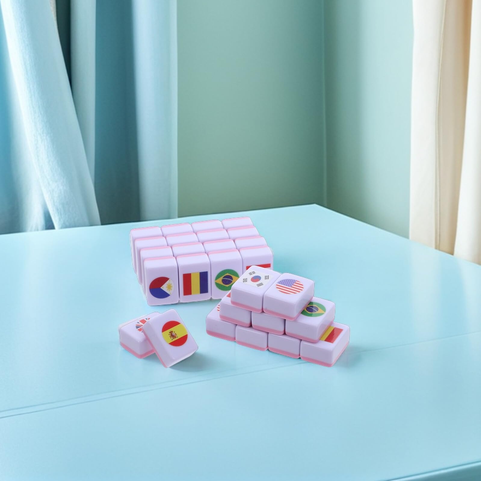 minkissy 64-Elementowa Gra Planszowa Mahjong Z Flagą Narodową Małe Gry Planszowe Dopasowywanie Kart Gra O Tematyce Podróżniczej Flaga Narodowa Mahjong Flagi Z Flagą