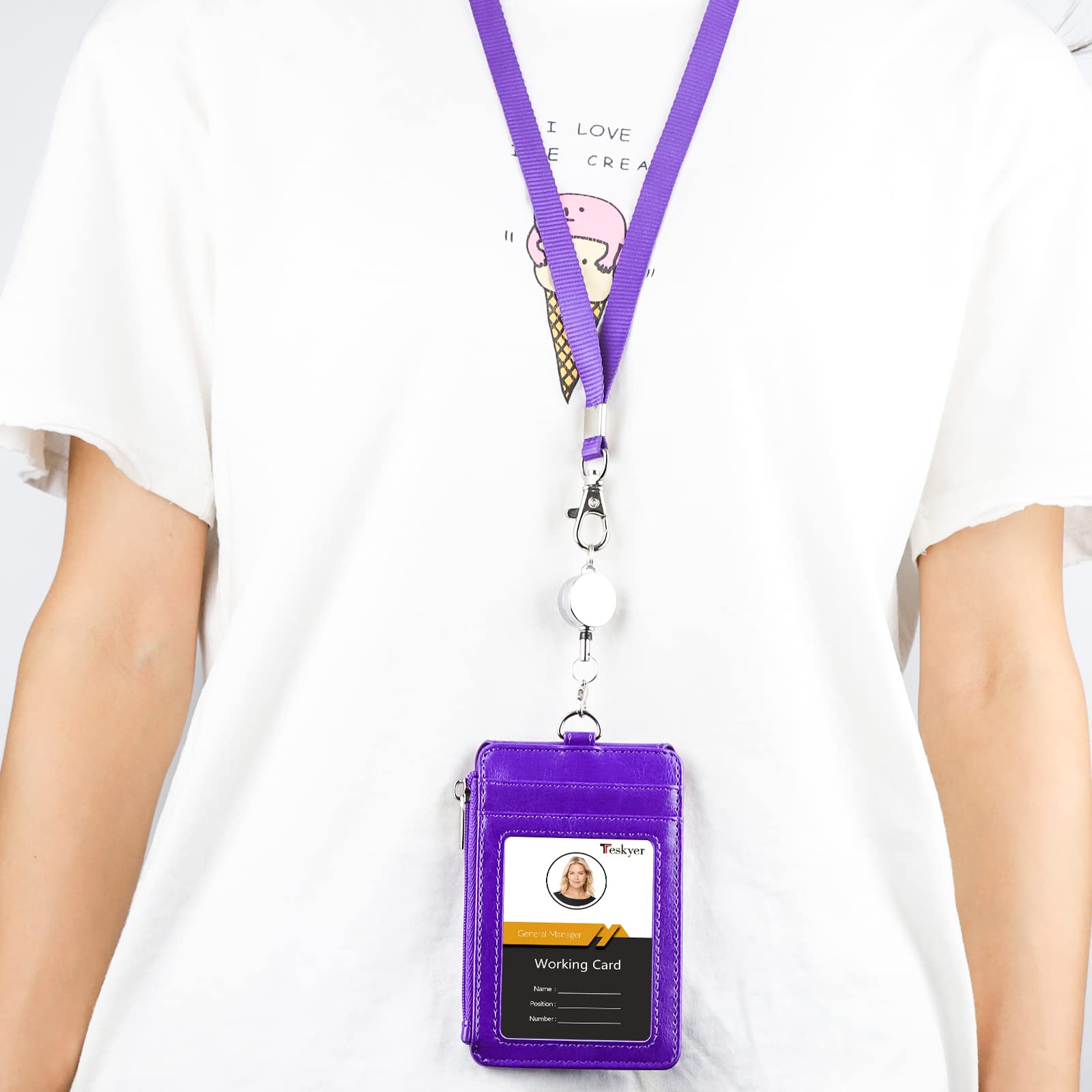 Porta Badge Viola Con Bobina Retrattile E Cordino Per Donne - Foto 6