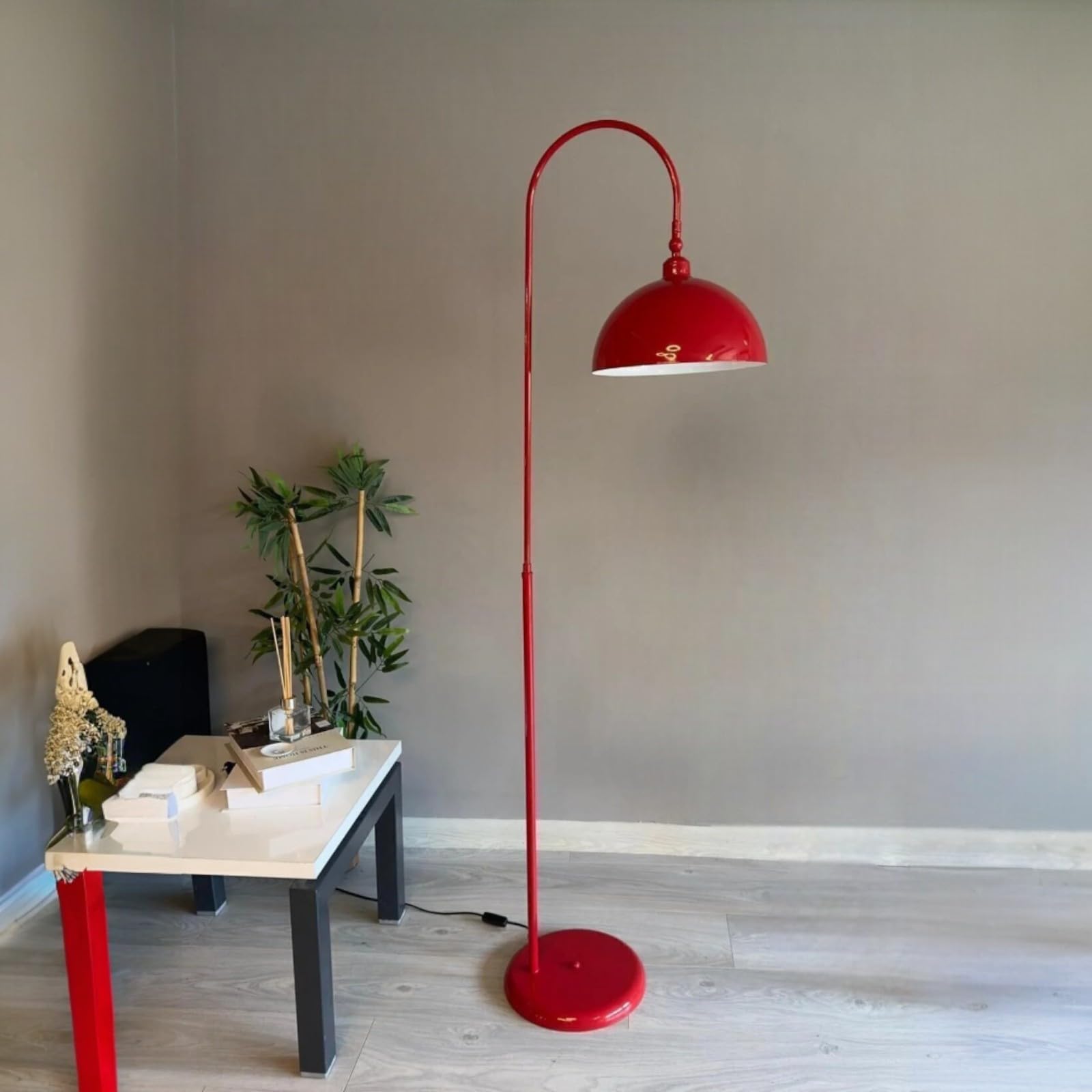 bamyum Gorkiede Lampada da Terra in Metallo, Terra per Soggiorno, Camera da Letto, dei Bambini con Attacco E27, Larghezza 30 cm, Paralume Regolabile, Rosso