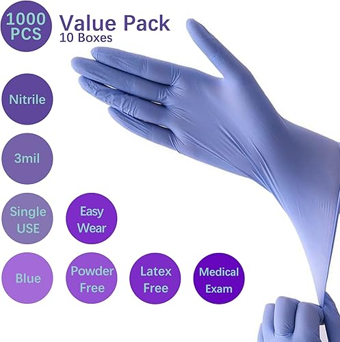 Miniatura 3 de Guantes médicos desechables de nitrilo aptos para alimentos, sin látex, sin polvo, para preparación de alimentos, cocina, examen de limpieza, 3 mil