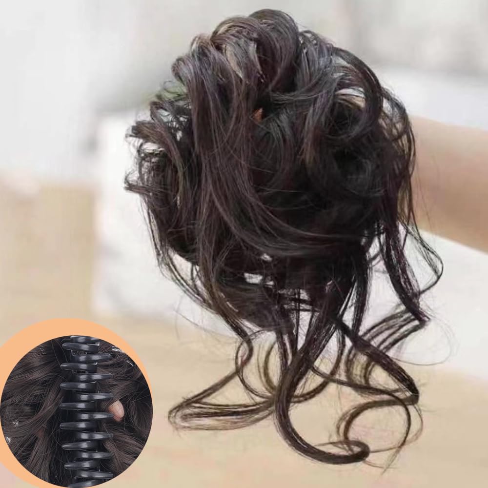 SSyang Fake Tail Hair Bun Fake Hair Bun Clip in Hair Extensions Ponytail Ponytail Extension Wavy Ponytail for Women (Brown Black) - Image 4