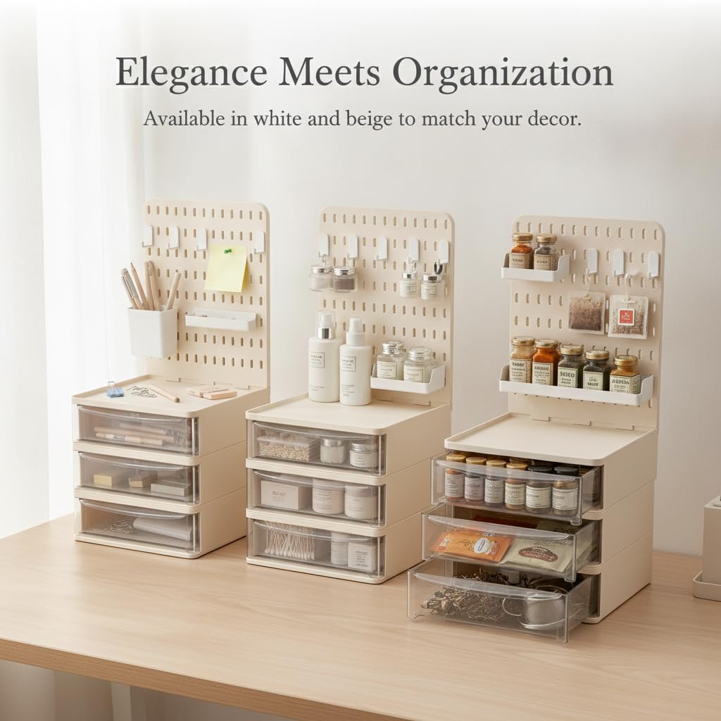 Schreibtisch Organiz mit Schubladen, Beige, 2 Schubladen