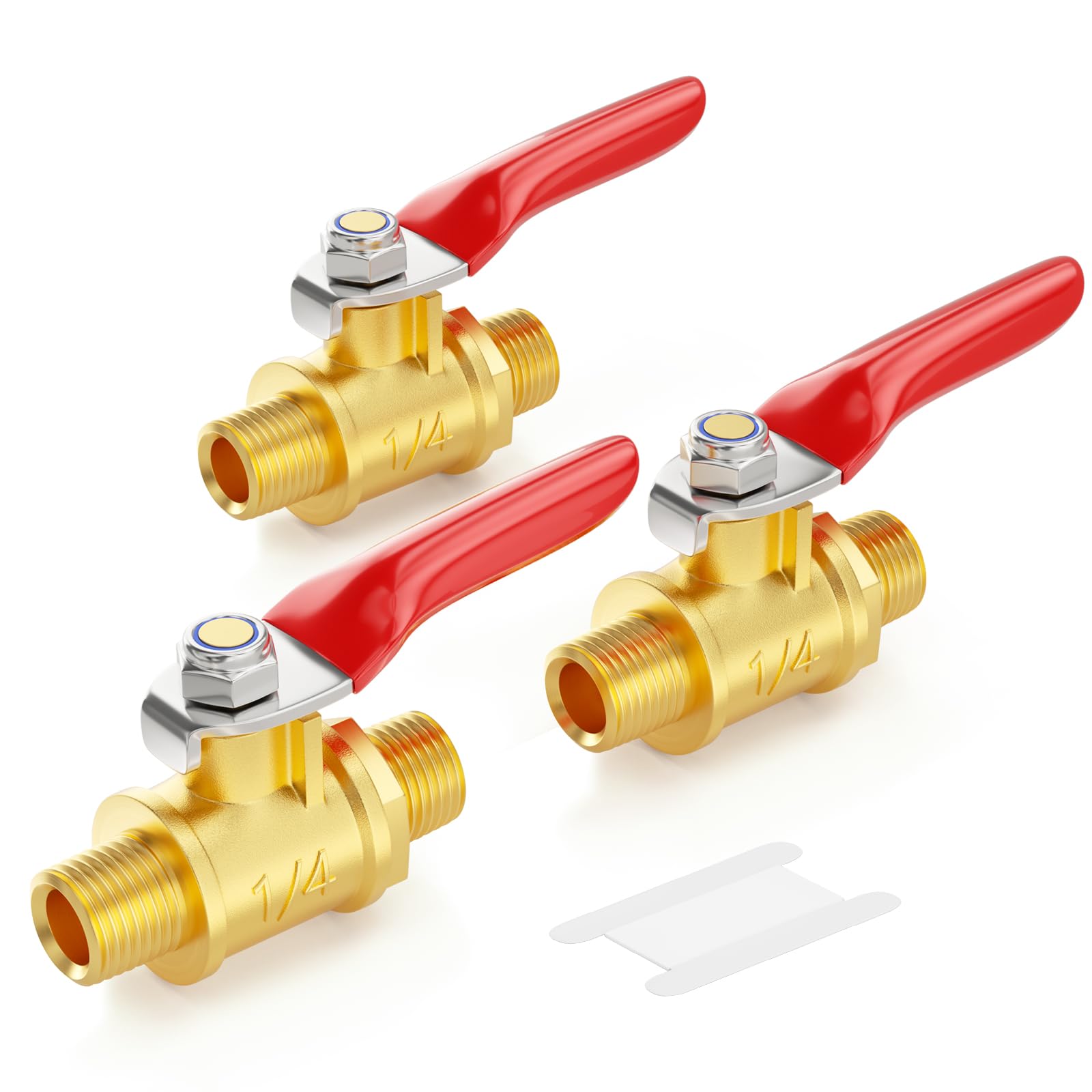 GASHER 3PCS 1/4 Inch Brass Mini Ball Valve, Shut Off Valve, 1/4 Inch MNPT Thread Pipe Fitting
