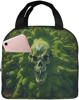 Plant - Surrounded Green Skull Shaped Lunch Box Reusable Leakproof Refrigerator Insulated Tote Bag For Office Picnic Travel
