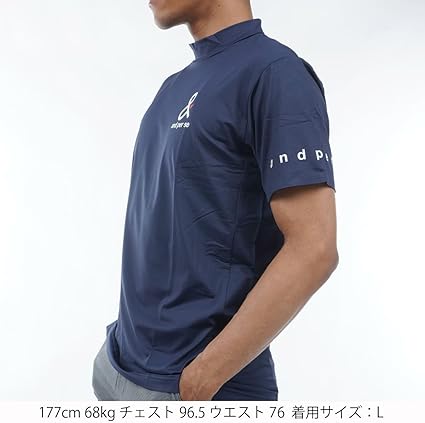 アンパスィ ショットスムーザー半袖モックネックシャツ ネイビーM アンパスィ ショットスムーザー半袖モックネックシャツ ネイビーM