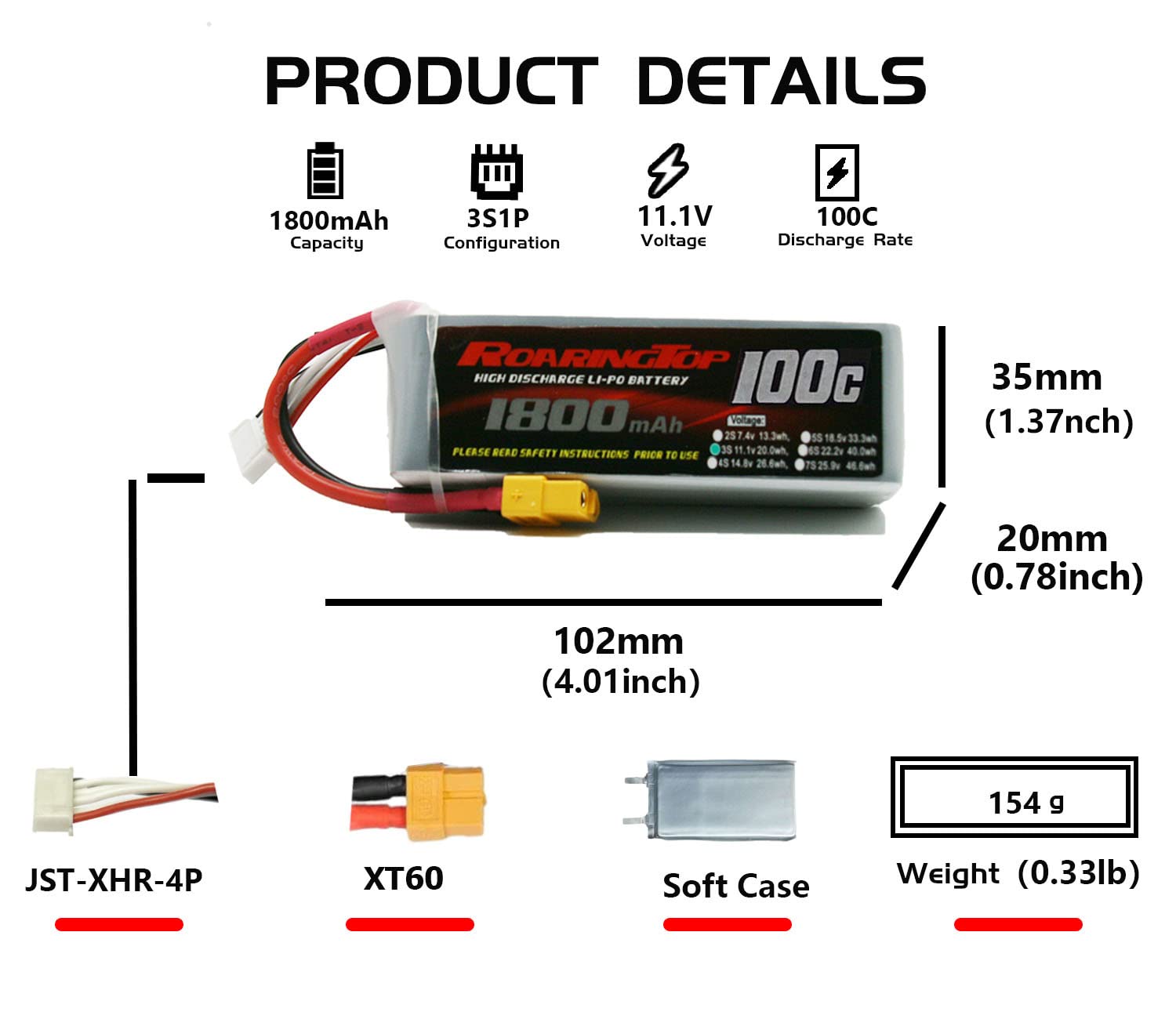 RoaringTop 1800 MAh 100 C 3S 11.1V RC Batterien Für RC Lipo Batterie with XT60 for RC Evader BX Car Truggy Truck RC Airplane Quadcopter Helicopter