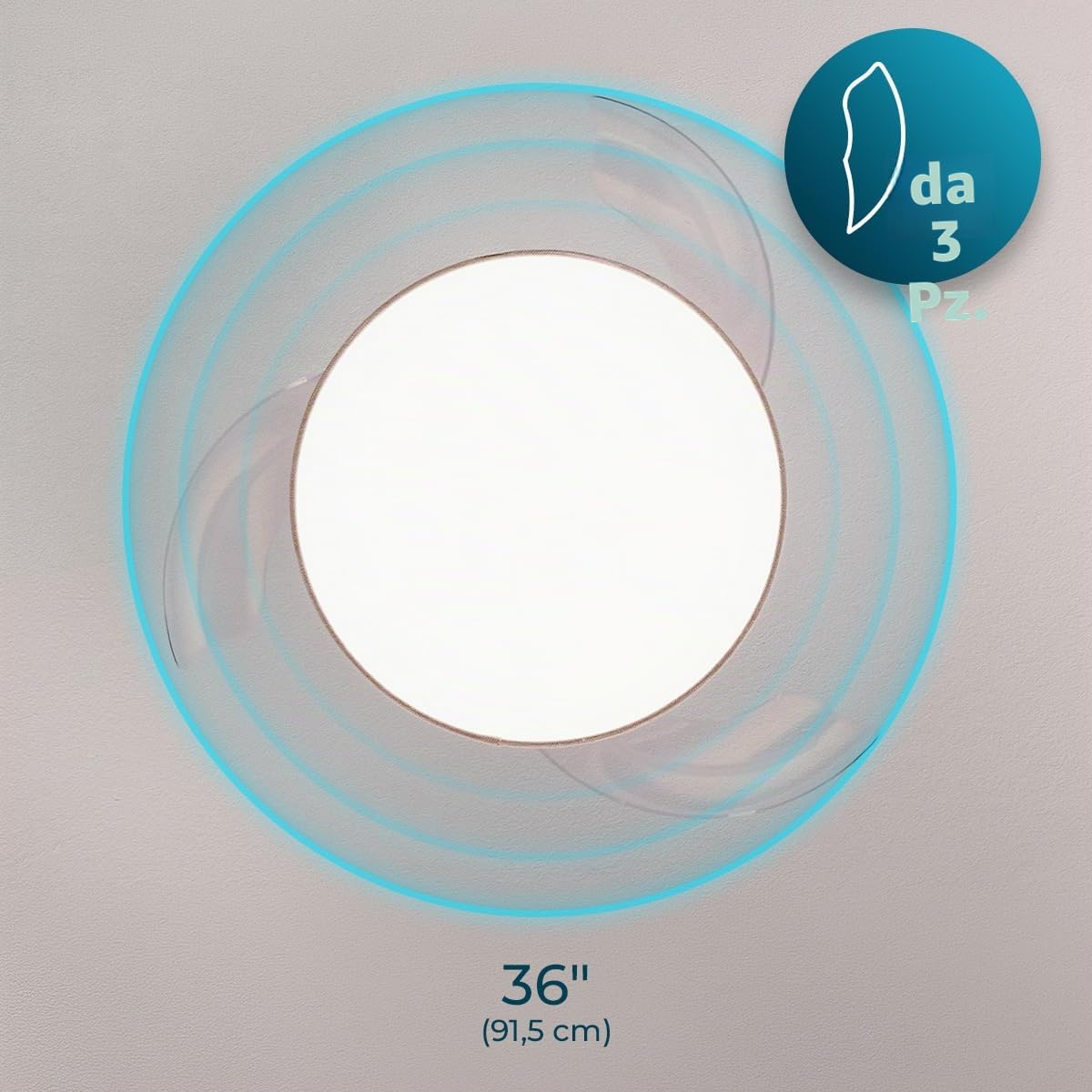Cecotec Ventilatore da Soffitto con Luce con 3 Pale Retrattili EnergySilence Aero 3666 Invisible Textile. 30W, Motore DC, Diametro 36", 3 Toni LED, Telecomando, 6 Velocità, Timer, Design In Tessuto