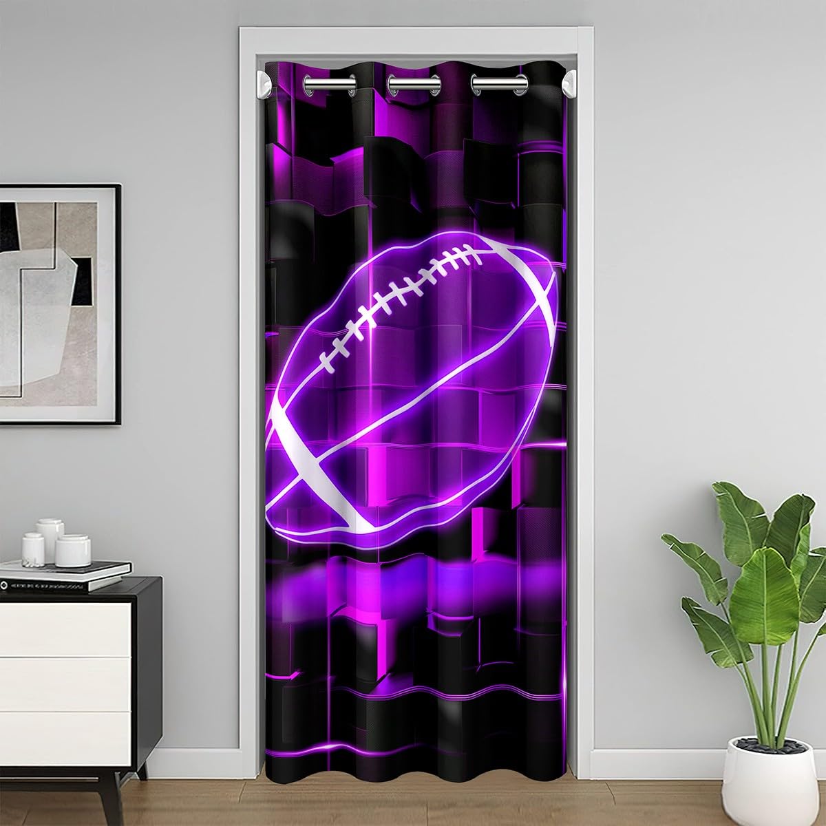 Rideau occultant neon cubes glowing buffalo rideau de porte football sport 106x203cm