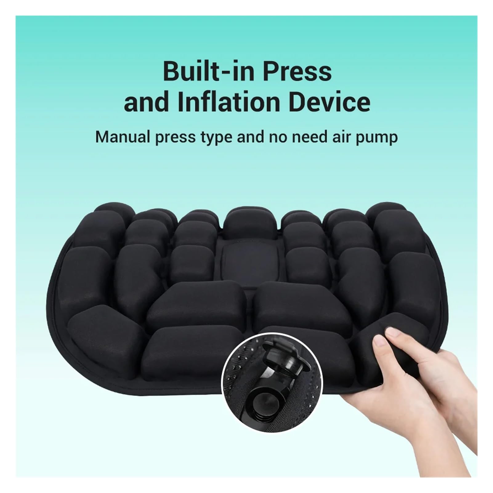 Autositzkissen 3D-Luftdruckentlastungskissen, aufblasbares Lendenwirbelstützkissen, ergonomisch(HF001 Black)