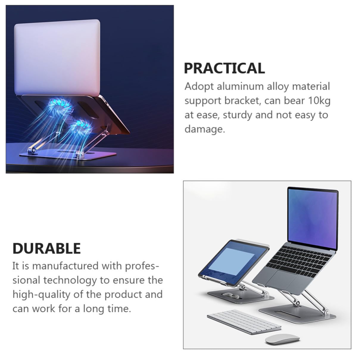 Dispositivo di raffreddamento per notebook in lega di alluminio, doppia ventola, altezza regolabile e struttura robusta per laptop e tablet fino a 17,3 pollici