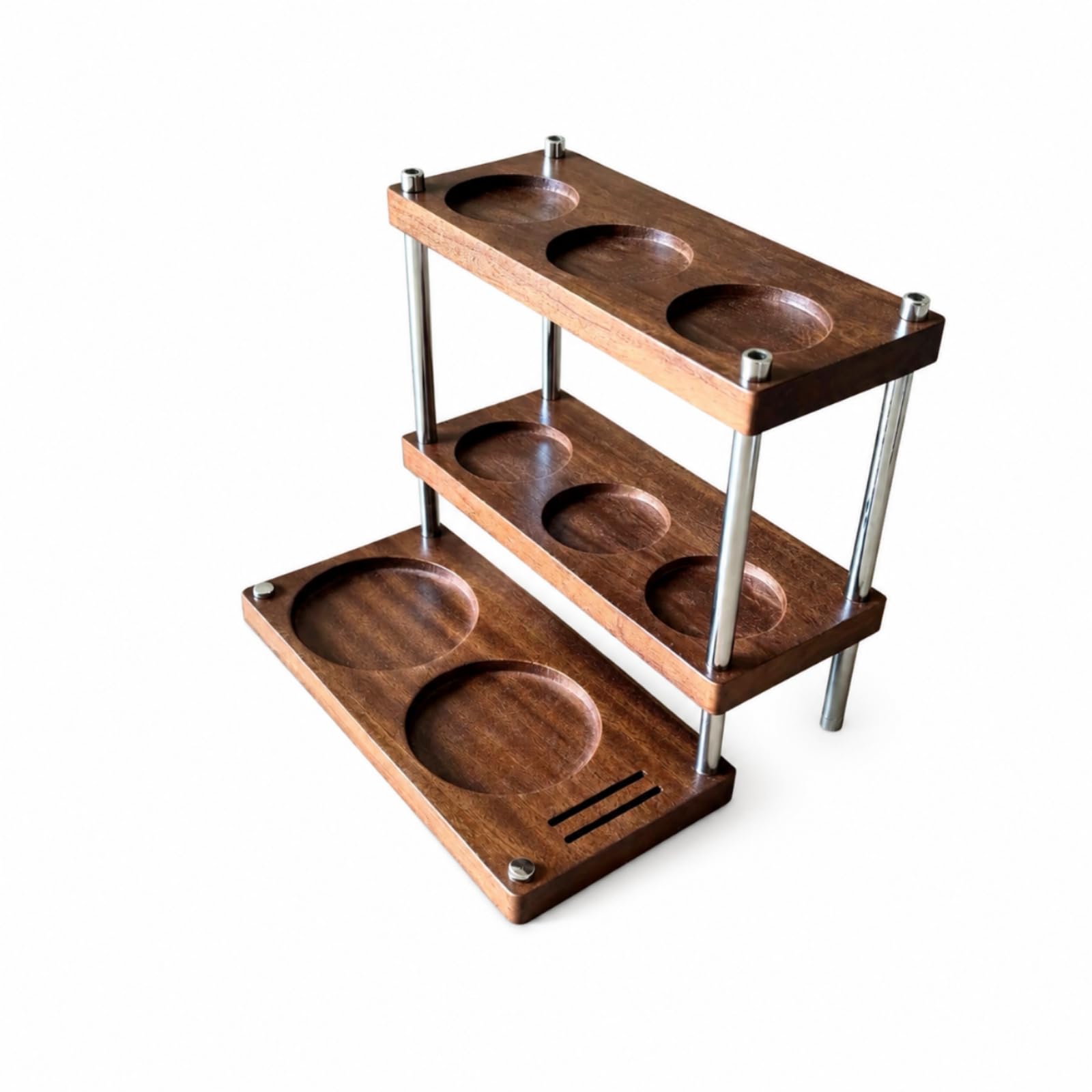 Colcolo Portacaffè in Legno E Struttura in Acciaio Inossidabile Espositore a Più Livelli con Supporti Antiscivolo per Utensili Adatto per Angolo Colazione E , 24 26 22cm , style to 3