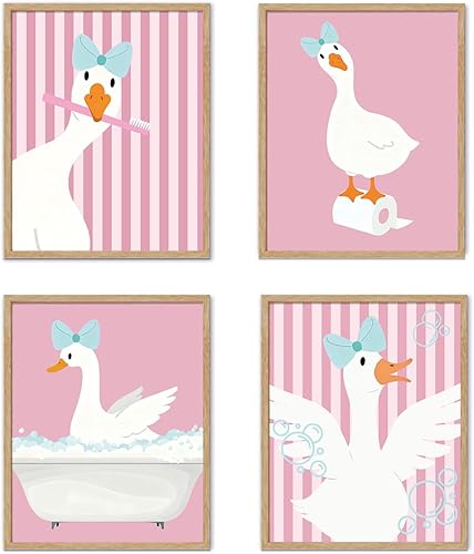 Miniatura 14 de YZSLA Divertidas impresiones artísticas de pared de baño de 8 x 10 pulgadas sin marco, impresiones artísticas retro coloridas de pato, divertidas