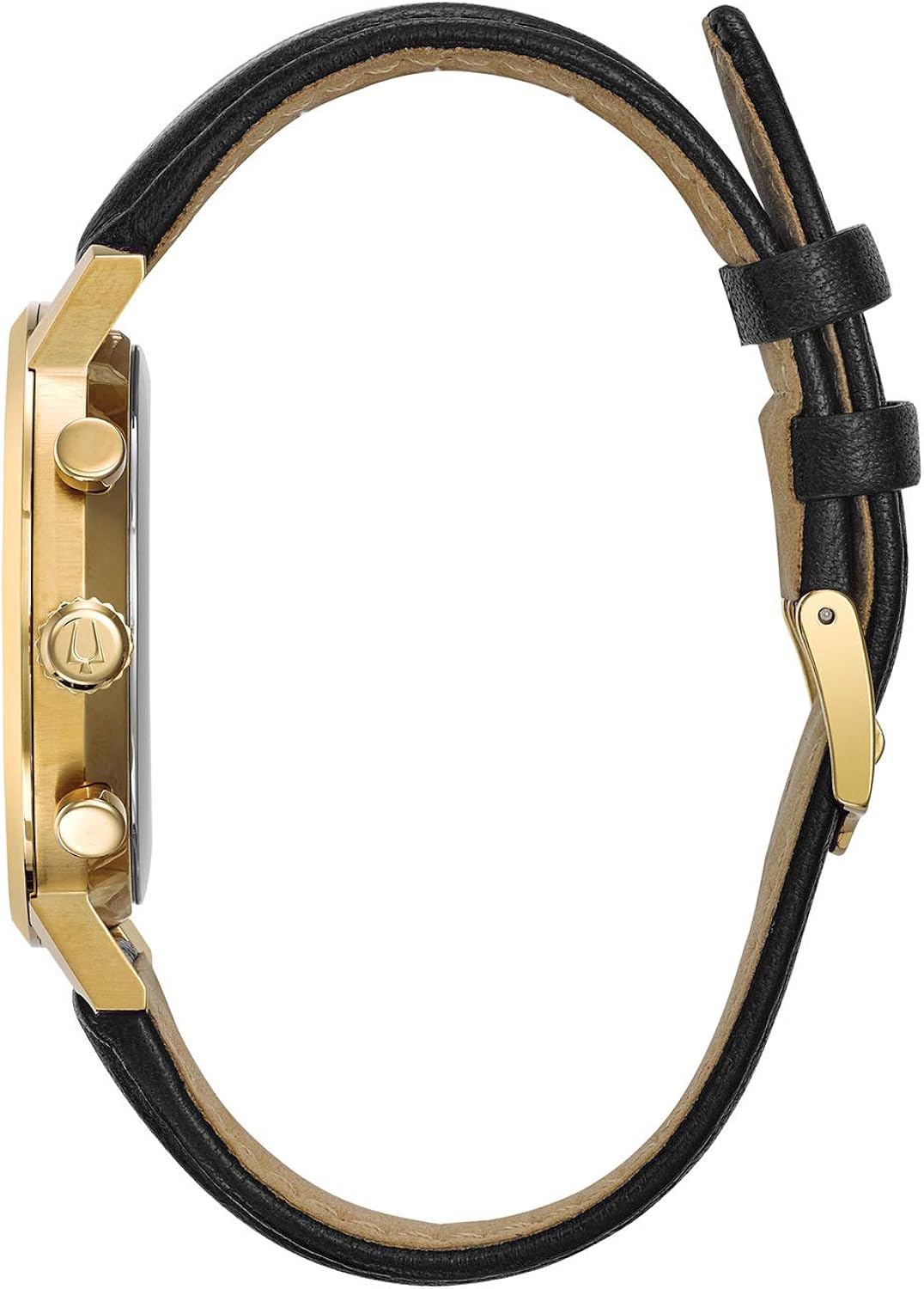 Miniatura 2 de Bulova Cronógrafo clásico para hombre de acero inoxidable con correa de cuero negro, tono dorado (Modelo 97B155), Tono doradocorrea negra, Classic