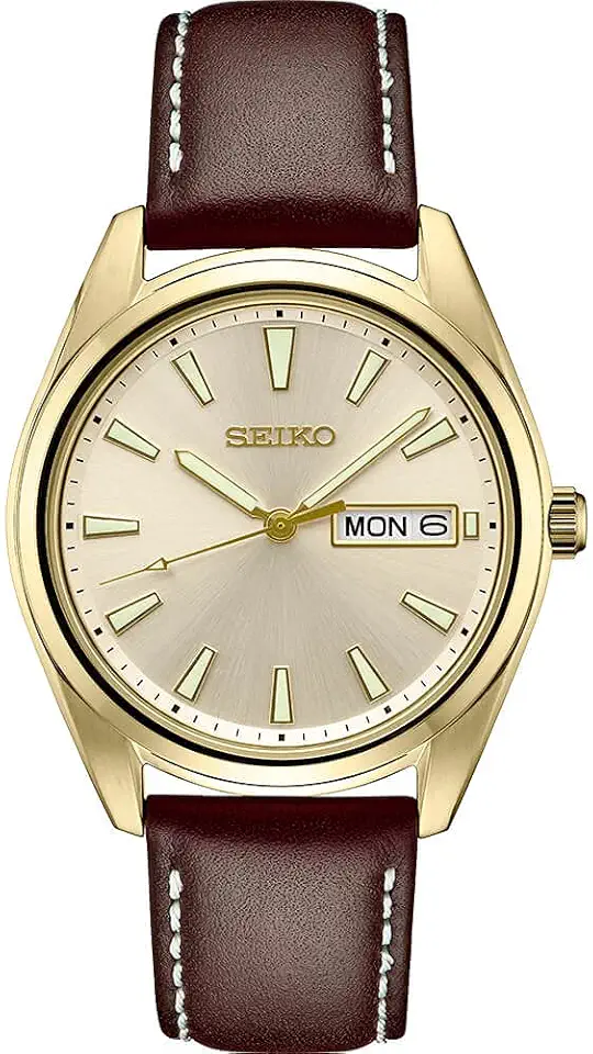 Relógio masculino - Essentials - calendário de data, pulseira de couro, resistente à água 100 m, Champanhe, One Size, Luxuoso
