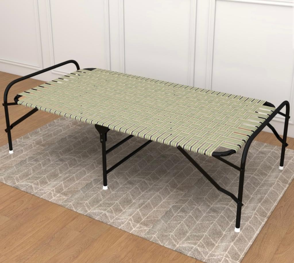 Anmol Heavy Weight Frame 2 in 1 Niwar Sleeping Indoor/Outdoor Single Folding Bed Metal Queen Bed (Brown Color)-image-15