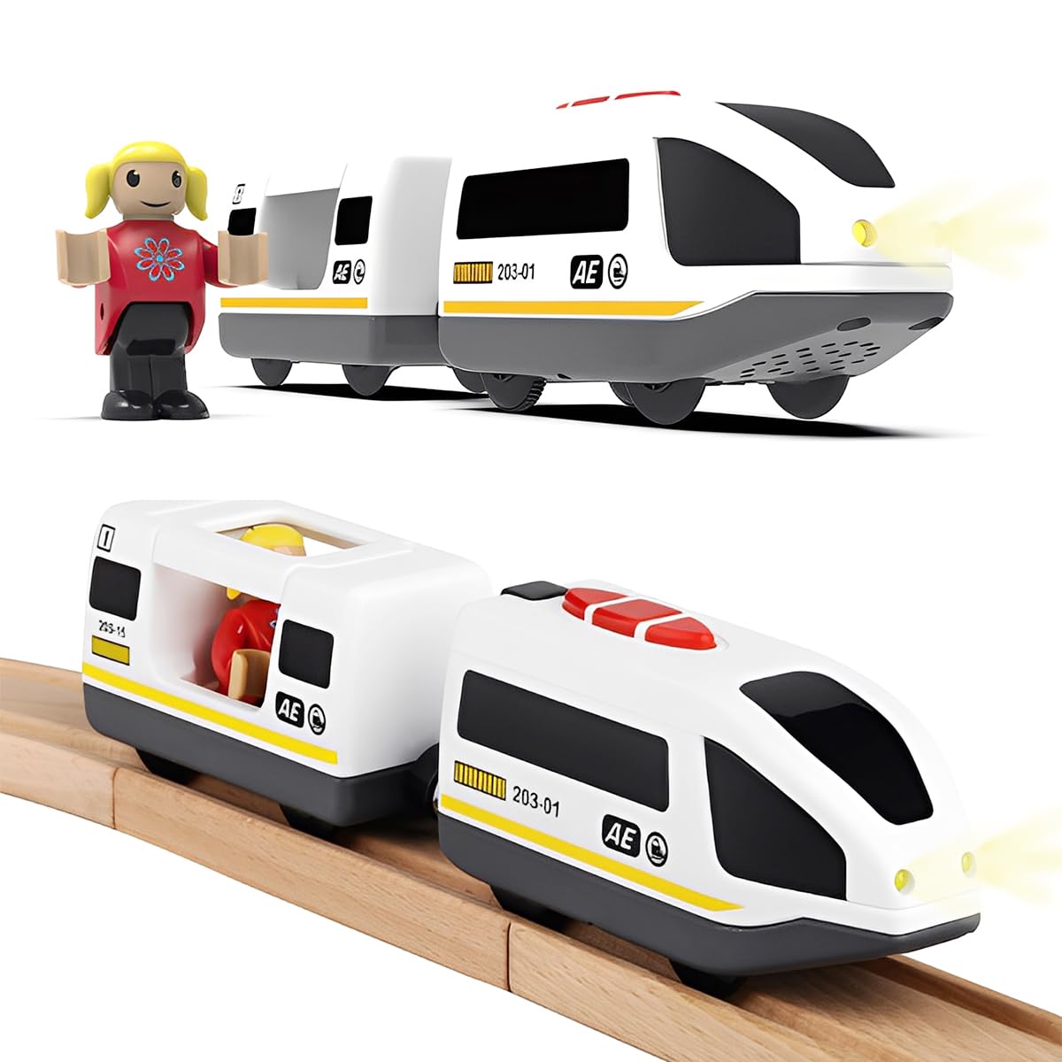 Train électrique Enfant – Locomotive à Piles Avec Son, Phare, Connexion Magnétique – Compatible Bois Thomas & Brio