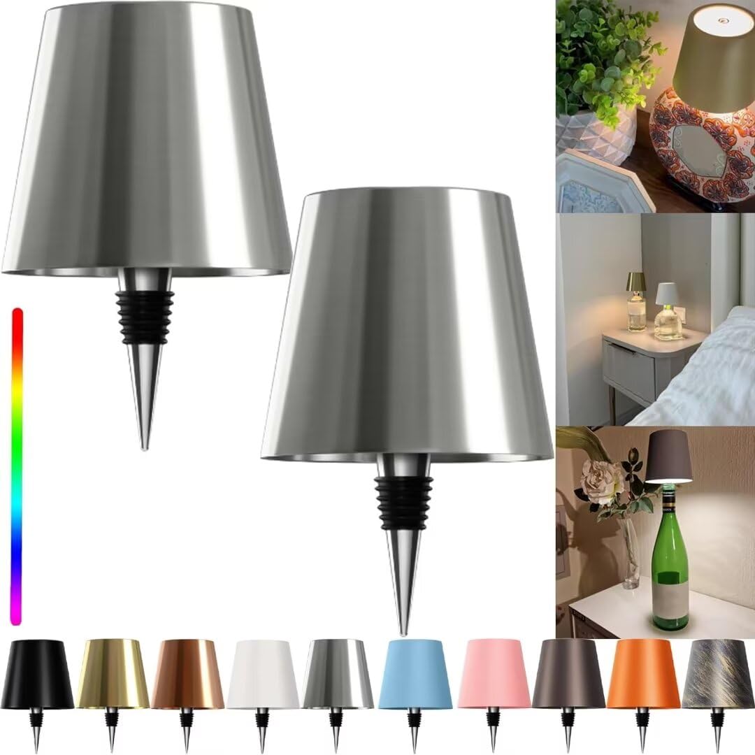ARRITS Wireless Bottle Lamp, 2PCS LED Wine Bottle Lamp, RGB/3 Color Stepless Dimming Wireless Bottle Lampshade, Rechargeable Touch Control Pridola Bottle Lamp for Any Liquor Bottle Bars Restaurants