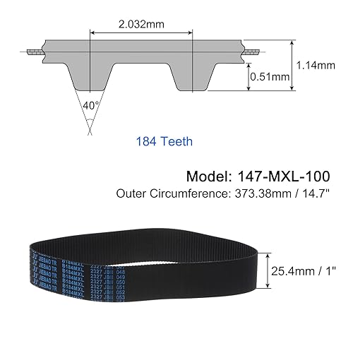 Miniatura 36 de uxcell 110-MXL-100 correa dentada 138 dientes correa dentada de lazo cerrado 11" longitud x 1" correa de ancho