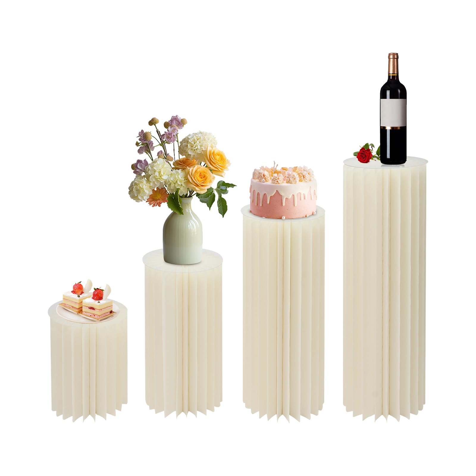 Juego de 4 soportes para flores de cartón de boda, centros de mesa, jarrones, cilindros, stands, columnas de papel plegables para bodas, cumpleaños, fiestas, decoración (40/60/80/100 cm)