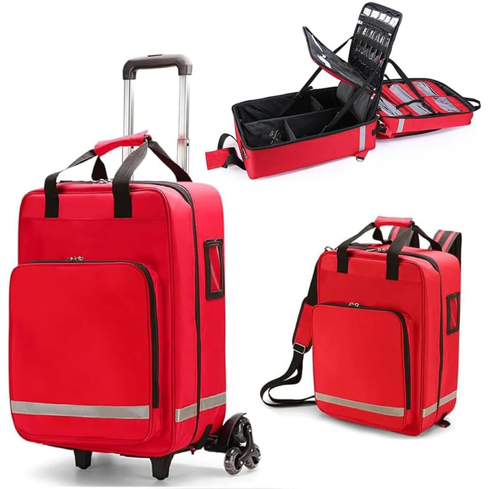 Kit de primeros auxilios con carrito desmontable, bolsa de trauma de gran capacidad para EMT, EMS, paramédicos, suministros médicos de emergencia para respuesta rápida y tratamiento, a
