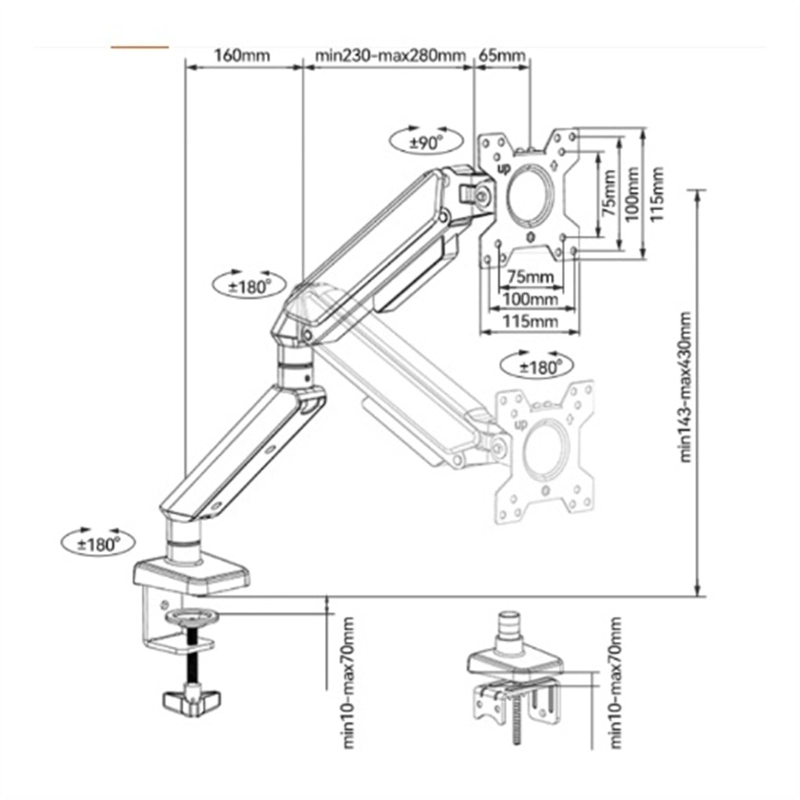 Soporte para monitor de escritorio, brazo de monitor único con resorte de gas, se adapta a monitores no VESA de 32 pulgadas, altura e inclinación ajustables para un espacio de trabajo ergonómico