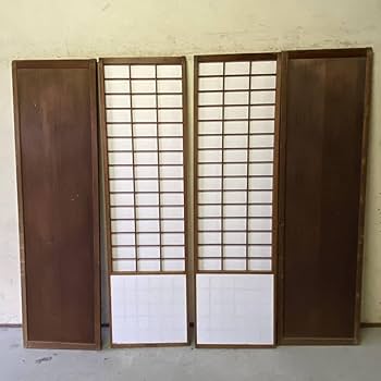 Amazon.co.jp: GM6B④1間4枚建袖横桟格子の板戸中引分組子格子障子戸