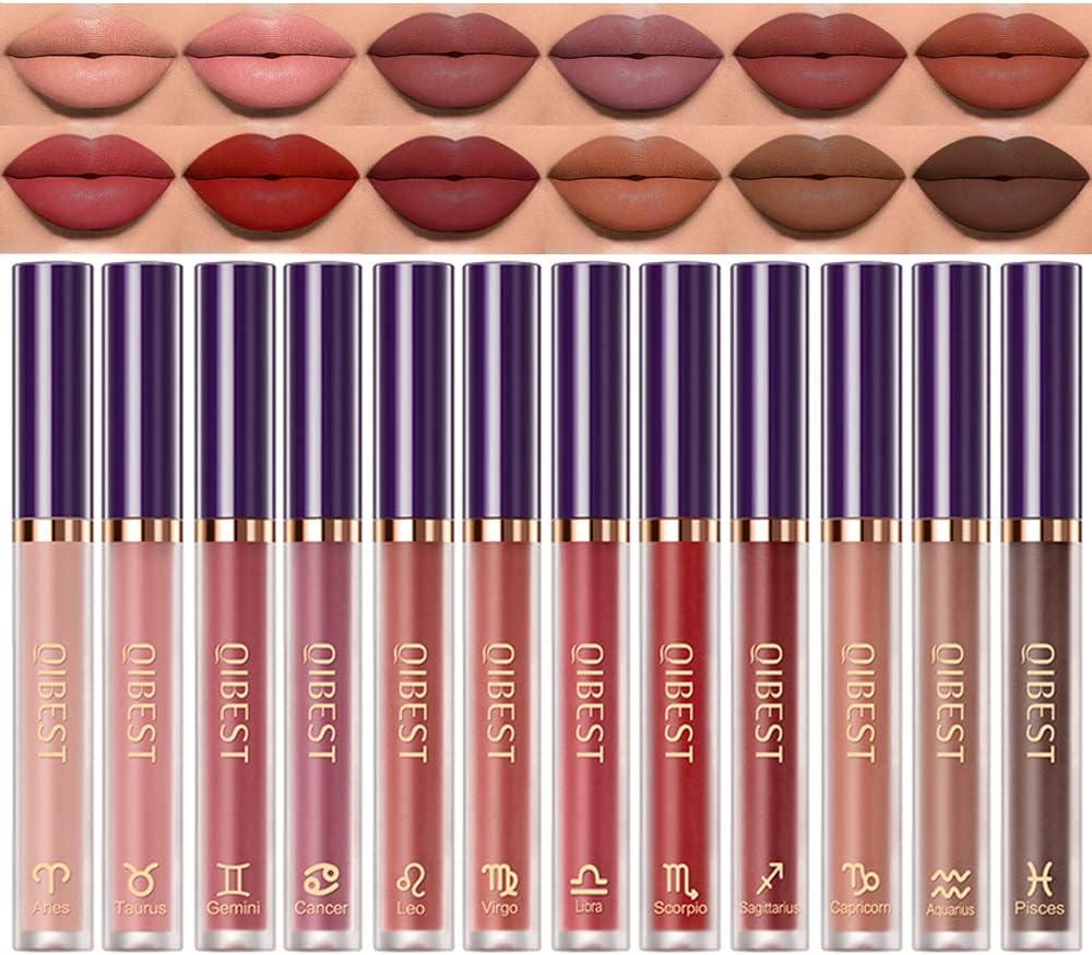 BestLand 12Pcs Matte Lipstick Lip Makeup Kit, Velvety Liquid Lipstick Waterproof Long Lasting Durable Nude Zodiac Signs Lip Gloss Beauty Cosmetics Gift Box Makeup Set Kit (12 Piece Set)