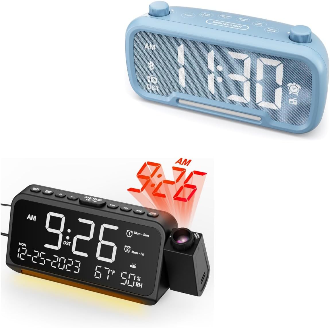 Mesqool Projection Alarm Clock + Digital Alarm Clock Radio