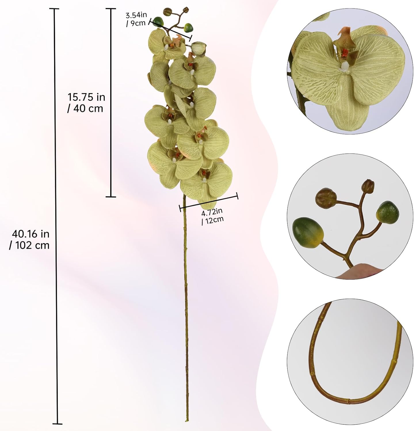 IPOPU 40.16" Green Orchid Artificial Flowers Fake Orchids 5PCS Real Touch Silk Orchid Artificial Flowers with Long Stem for Tall Vase for Bridal Shower Home Party Wedding Decoration (Green) - Image 2