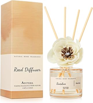 Reed Diffuser - Clean Bamboo Essential Oil Aroma for Home | Handmade Flower with Long-Lasting Fragrance, 4.06 fl oz 120 ml Air Freshener for Office, Bathroom Decor
