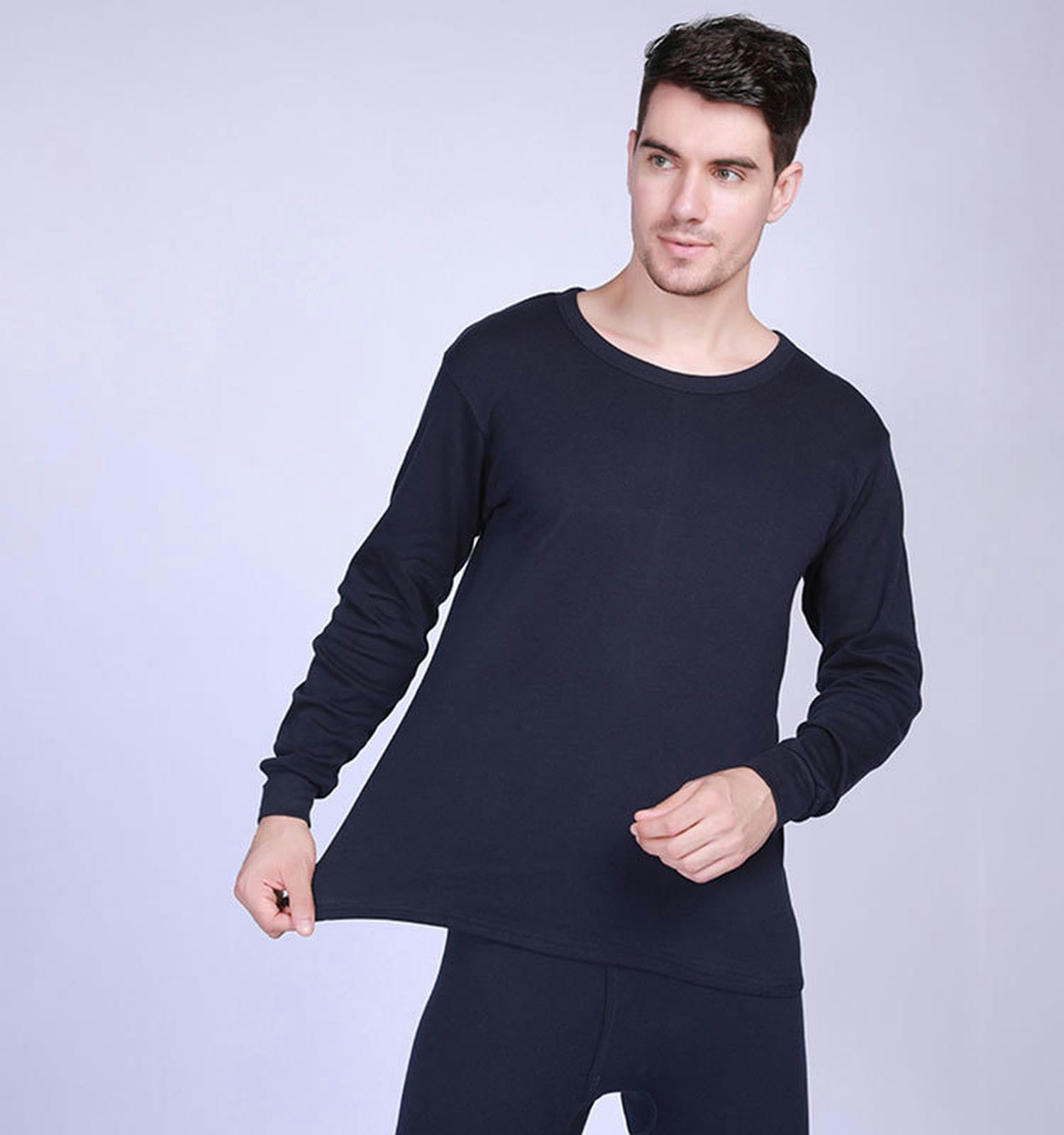 Ropa Termica Mujer Ropa Interior Térmica para Hombre, Conjunto Básico De Ropa Interior Térmica De Cuello Redondo De Algodón para Otoño E Invierno-Azul-l