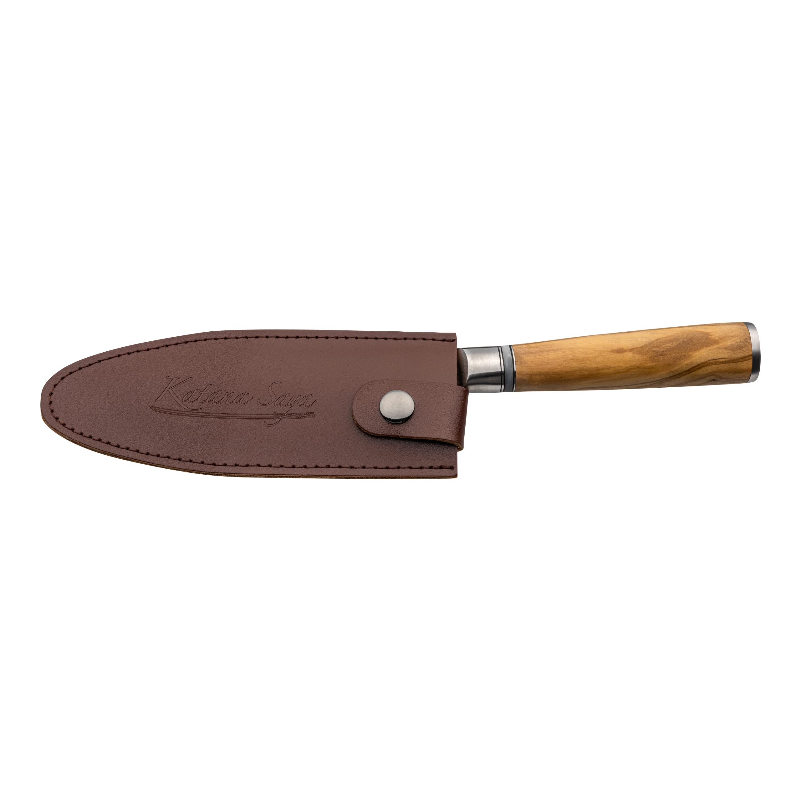 Nóż do trybowania Katana Saya 15 cm, 67-warstwowa stal damasceńska VG-10, rękojeść z drewna oliwnego